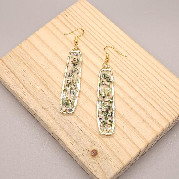 Golden Moss Resin Bar Earrings - Picture 1 of 3